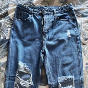 SHEIN High Waist Raw Hem Ripped Mom Jeans Size S (US 4)